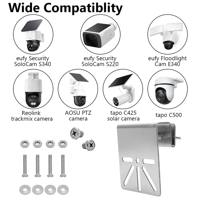 Alt view image 3 of 5 - GOOPESTRY 4 Pack Gutter Mount Bracket for Cameras with Screws and Nuts | Stainless Steel Gutter Wall Mounted Bracket, No-Drill Installation, Outdoor Security Mount for Security Camera, Silver