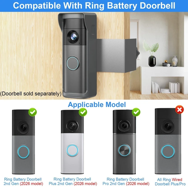 Alt view image 2 of 7 - Anti-Theft Doorbell Mount Compatible with R-ing Newest 2026 Battery Doorbell/Plus/Pro, No Drill Wireless Video Camera Doorbell Bracket with Rain Cover for Apartment Rental, Not for Security Door(Grey)