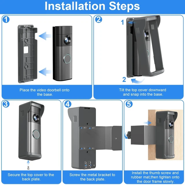 Alt view image 6 of 7 - Anti-Theft Doorbell Mount Compatible with R-ing Newest 2026 Battery Doorbell/Plus/Pro, No Drill Wireless Video Camera Doorbell Bracket with Rain Cover for Apartment Rental, Not for Security Door(Grey)