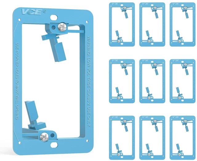 Main image of VCELINK Low Voltage Mounting Bracket, Flush Low Voltage Box, Blue 10-Pack | With Alignment Holes for Easy Installation, Flush Mount for Single Gang Wall Plate