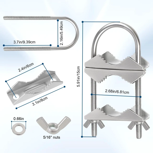 Alt view image 2 of 5 - Dual Antenna Mast Clamp, Galvanized Iron U-Bolt Mounting Bracket for Antennas, Surveillance Poles, Outdoor Equipment, and Flagpoles 3PCS