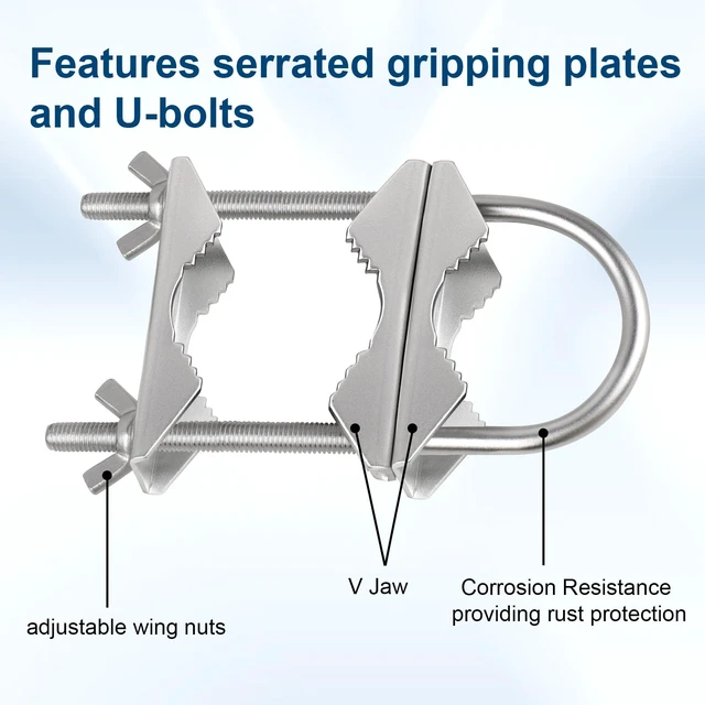 Alt view image 4 of 5 - Dual Antenna Mast Clamp, Galvanized Iron U-Bolt Mounting Bracket for Antennas, Surveillance Poles, Outdoor Equipment, and Flagpoles 3PCS