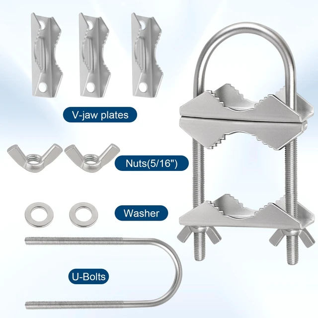 Alt view image 3 of 5 - Dual Antenna Mast Clamp, Galvanized Iron U-Bolt Mounting Bracket for Antennas, Surveillance Poles, Outdoor Equipment, and Flagpoles 3PCS