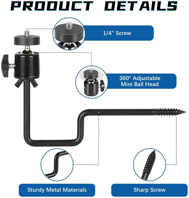 Alt view image 4 of 7 - Danoib Trail Camera Tree Mount, 6 Pack Outdoor Camera Stand Black | 360° Adjustable Head, 1/4 Inch Screw, Game Camera Holder, For Hunting & Wildlife Monitoring