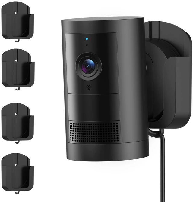 Main image of Adhesive Wall Mount Bracket for Ring Outdoor Cam Plus, Black, 4 Pack | No Drill, Easy Installation with Strong Tape or Screws, Indoor Camera Mount Compatible with Ring Cameras
