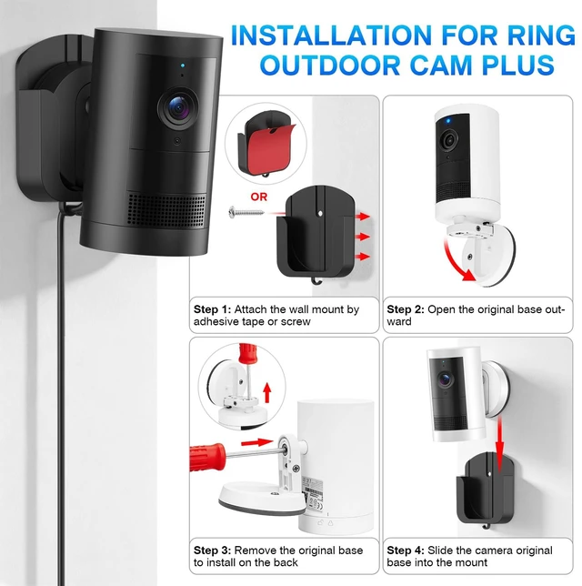 Alt view image 3 of 7 - Adhesive Wall Mount Bracket for Ring Outdoor Cam Plus, Black, 4 Pack | No Drill, Easy Installation with Strong Tape or Screws, Indoor Camera Mount Compatible with Ring Cameras