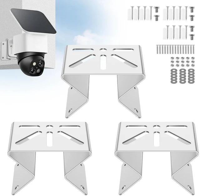 Main image of 3 PCS Corner Camera Mount, Stainless Steel Mounting Bracket Compatible with eufy SoloCam S330/E30, AOSU PTZ Cameras, Solar Panels - Achieve 270° View of Exterior Wall Corner, Silver