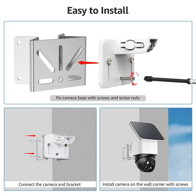 Alt view image 5 of 7 - 3 PCS Corner Camera Mount, Stainless Steel Mounting Bracket Compatible with eufy SoloCam S330/E30, AOSU PTZ Cameras, Solar Panels - Achieve 270° View of Exterior Wall Corner, Silver