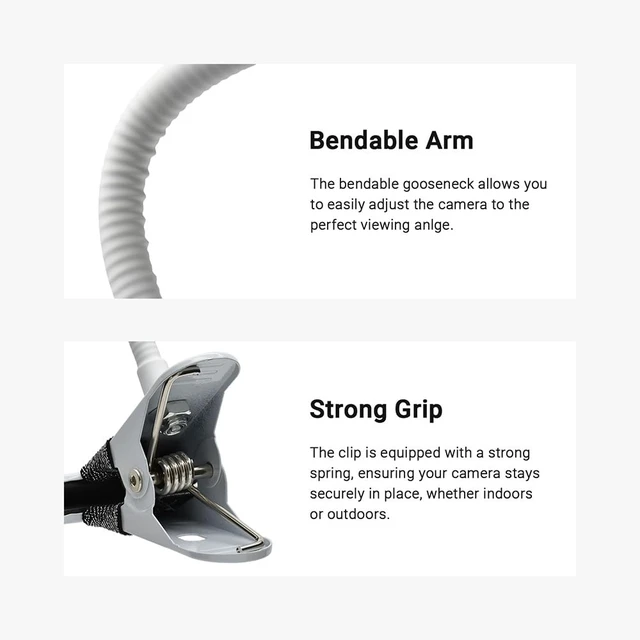Alt view image 4 of 7 - Holicfun Indoor Outdoor Security Camera Flexible Clip Mount, Black, 2-Pack | Universal 1/4"-20 threaded clamp bracket, fits Ring/Blink/Wyze/Arlo and more, 15cm adjustable gooseneck arm