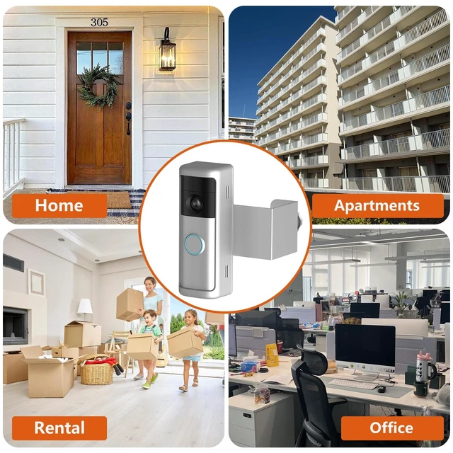Alt view image 6 of 7 - No-Drill Ring/Blink Doorbell Mount with Rain Cover, Anti-Theft Door Bracket | Compatible with Battery Doorbell/Plus/Pro(2026 Model), Quick Install Doorbell Camera Holder for Rental Apartment, Silver