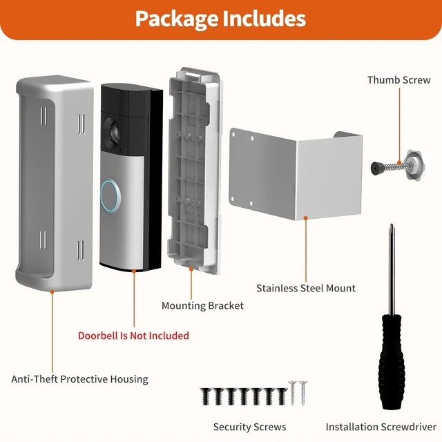 Alt view image 7 of 7 - No-Drill Ring/Blink Doorbell Mount with Rain Cover, Anti-Theft Door Bracket | Compatible with Battery Doorbell/Plus/Pro(2026 Model), Quick Install Doorbell Camera Holder for Rental Apartment, Silver