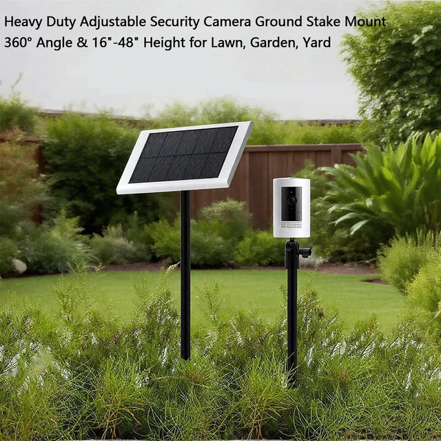 Alt view image 2 of 7 - Adjustable Ground Stake Mount for Security Cameras & Solar Panels (16-48"), Heavy Duty Lawn Pole Stand Compatible with Ring, Nest, Eufy, 360° Swivel Base (Black) (Black) (16-48")