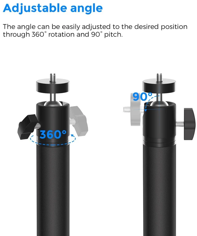 Alt view image 5 of 7 - Adjustable Ground Stake Mount for Security Cameras & Solar Panels (16-48"), Heavy Duty Lawn Pole Stand Compatible with Ring, Nest, Eufy, 360° Swivel Base (Black) (Black) (16-48")
