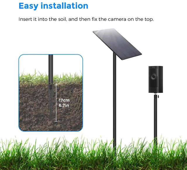 Alt view image 6 of 7 - Adjustable Ground Stake Mount for Security Cameras & Solar Panels (16-48"), Heavy Duty Lawn Pole Stand Compatible with Ring, Nest, Eufy, 360° Swivel Base (Black) (Black) (16-48")
