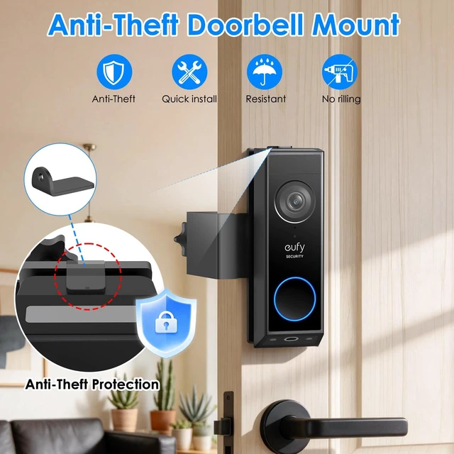 Alt view image 3 of 7 - Anti-Theft Doorbell Mount for Eufy Doorbell Camera E340/C30/C31, No Drill Video Doorbell Mount Adjustable Mounting Bracket for Eufy E340, Fully Metal Door Camera Mount for Home Apartment Rentals