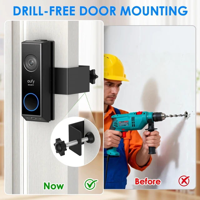 Alt view image 6 of 7 - Anti-Theft Doorbell Mount for Eufy Doorbell Camera E340/C30/C31, No Drill Video Doorbell Mount Adjustable Mounting Bracket for Eufy E340, Fully Metal Door Camera Mount for Home Apartment Rentals