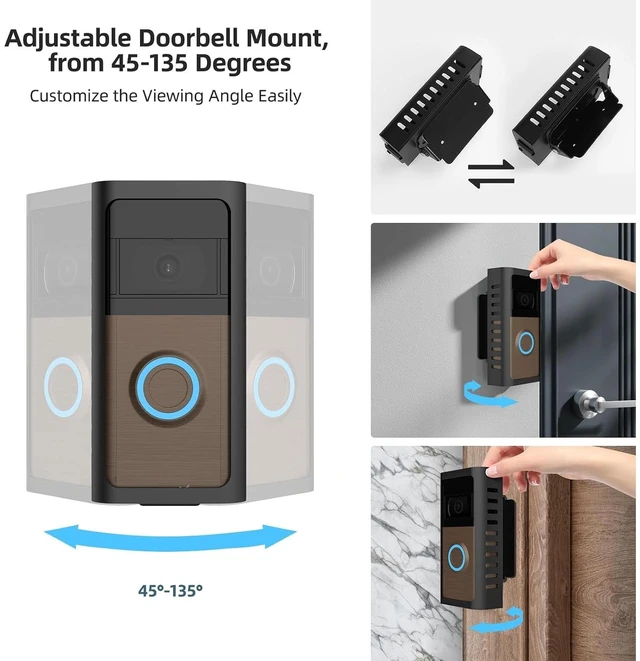 Alt view image 3 of 7 - Anti-Theft Video Doorbell Mount, Easy Remove for Charging, Hidden Screws | Metal alloy bracket with anti-theft design, 45°-135° doorbell angle mount, no-block sensor for front door security