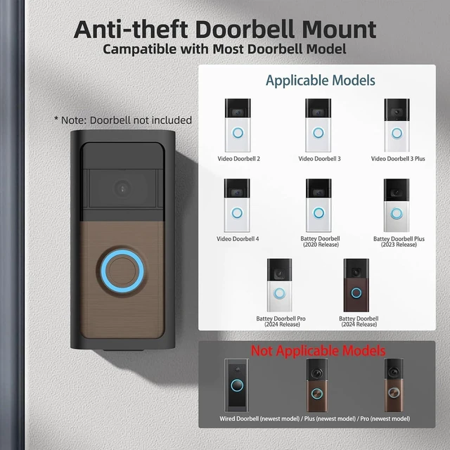 Alt view image 4 of 7 - Anti-Theft Video Doorbell Mount, Easy Remove for Charging, Hidden Screws | Metal alloy bracket with anti-theft design, 45°-135° doorbell angle mount, no-block sensor for front door security