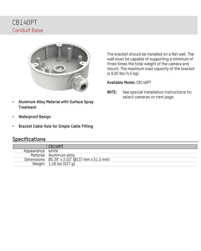 Alt view image 3 of 4 - CB140PT LTB701 DS-1280ZJ-DM21 Wall Mount Bracket for DS-2CD2358G1-I, DS-2CD2347G1-LU, DS-2CD2347G2-LU and DS-2CD2387G2-LU