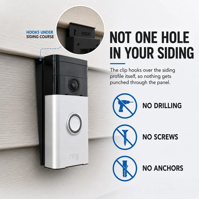 Alt view image 5 of 6 - SplashNColor 3D Printed No-Drill Clapboard Siding Clip Compatible with Ring Battery Doorbell & Video Doorbell 2, 3, 3 Plus, 4 Profile-Matched Fit for Clapboard Siding | Removable, No-Holes