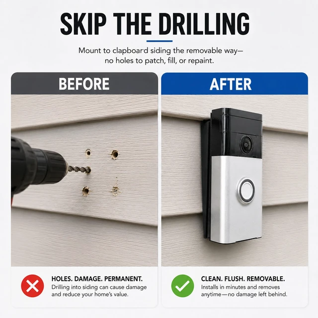 Alt view image 4 of 6 - SplashNColor 3D Printed No-Drill Clapboard Siding Clip Compatible with Ring Battery Doorbell & Video Doorbell 2, 3, 3 Plus, 4 Profile-Matched Fit for Clapboard Siding | Removable, No-Holes