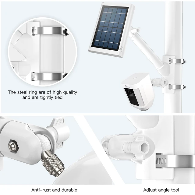 Alt view image 4 of 7 - HOLACA 2-in-1 Pole Mount for Ring/Arlo/Blink Camera and Solar Panels, White | Compatible with Ring Stick Up Cam/Outdoor Cam Plus/Spotlight Cam Plus/Pro, All Blink Camera, Arlo and Other 1/4" Camera