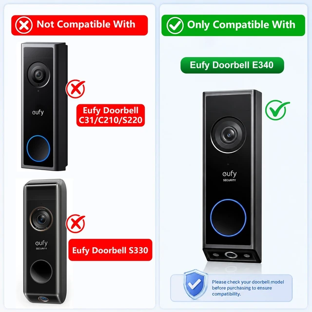 Alt view image 2 of 7 - Anti-Theft Video Doorbell Mount for Eufy Doorbell E340 Only, No-Drill Door Mounting Holder Bracket for Eufy Doorbell Camera, Apartment Door Bell Kits for Home Rentals Room, Not Block Motion Sensor