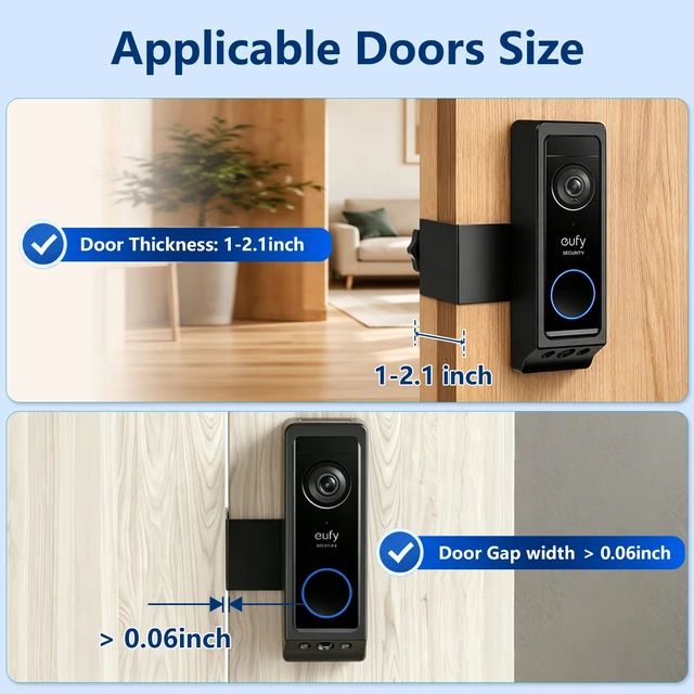 Alt view image 3 of 7 - Anti-Theft Video Doorbell Mount for Eufy Doorbell E340 Only, No-Drill Door Mounting Holder Bracket for Eufy Doorbell Camera, Apartment Door Bell Kits for Home Rentals Room, Not Block Motion Sensor