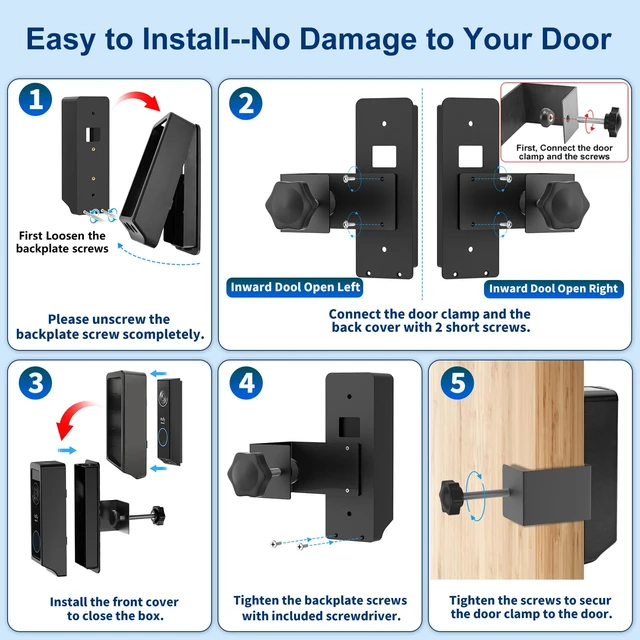 Alt view image 7 of 7 - Anti-Theft Video Doorbell Mount for Eufy Doorbell E340 Only, No-Drill Door Mounting Holder Bracket for Eufy Doorbell Camera, Apartment Door Bell Kits for Home Rentals Room, Not Block Motion Sensor