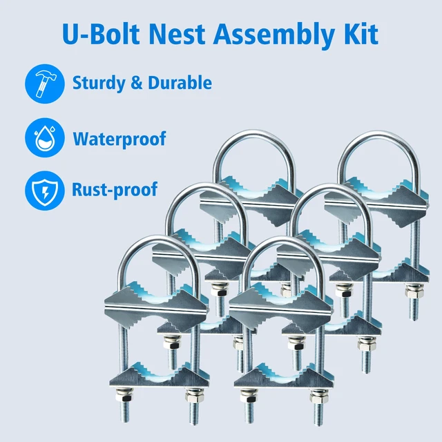Alt view image 2 of 7 - BOOBRIE Upgraded 6-Pack Heavy Duty Antenna Mast Clamp | V-Jaw Mounting Brackets with U-Bolts, Fits 1"-2.1" Outdoor Poles for TV, Ham Radio, Starlink, Flagpole, Umbrella