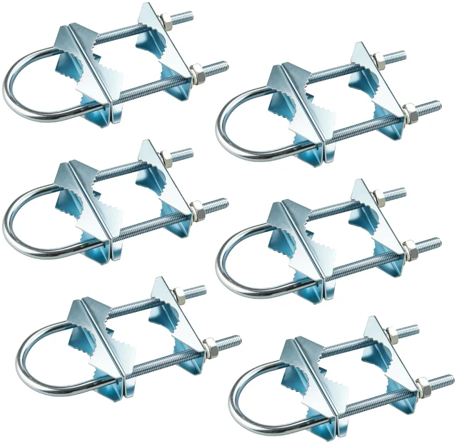 Main image of BOOBRIE Upgraded 6-Pack Heavy Duty Antenna Mast Clamp | V-Jaw Mounting Brackets with U-Bolts, Fits 1"-2.1" Outdoor Poles for TV, Ham Radio, Starlink, Flagpole, Umbrella