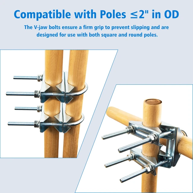 Alt view image 3 of 7 - BOOBRIE Upgraded 6-Pack Heavy Duty Antenna Mast Clamp | V-Jaw Mounting Brackets with U-Bolts, Fits 1"-2.1" Outdoor Poles for TV, Ham Radio, Starlink, Flagpole, Umbrella