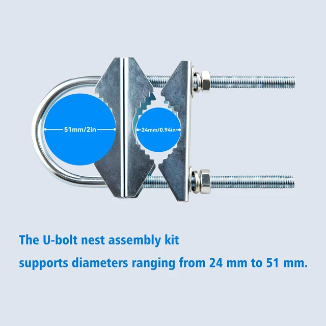 Alt view image 5 of 7 - BOOBRIE Upgraded 6-Pack Heavy Duty Antenna Mast Clamp | V-Jaw Mounting Brackets with U-Bolts, Fits 1"-2.1" Outdoor Poles for TV, Ham Radio, Starlink, Flagpole, Umbrella