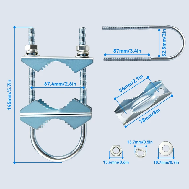 Alt view image 7 of 7 - BOOBRIE Upgraded 6-Pack Heavy Duty Antenna Mast Clamp | V-Jaw Mounting Brackets with U-Bolts, Fits 1"-2.1" Outdoor Poles for TV, Ham Radio, Starlink, Flagpole, Umbrella