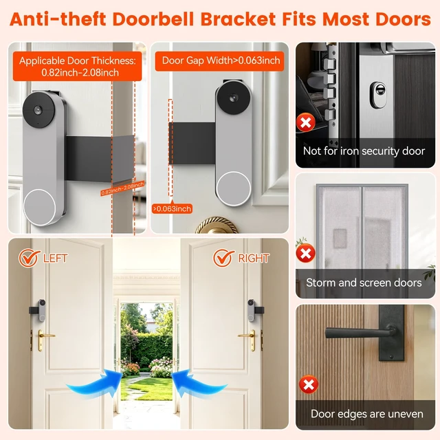Alt view image 3 of 7 - Anti-Theft Doorbell Mount Compatible with Google Nest Doorbell (Battery) | No-Drill Video Doorbell Camera Mount for Apartments & Rentals, Secure Mounting Bracket Case with No Block Motion Sensor