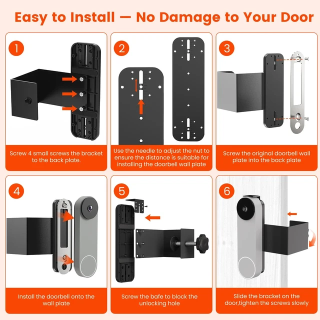 Alt view image 6 of 7 - Anti-Theft Doorbell Mount Compatible with Google Nest Doorbell (Battery) | No-Drill Video Doorbell Camera Mount for Apartments & Rentals, Secure Mounting Bracket Case with No Block Motion Sensor