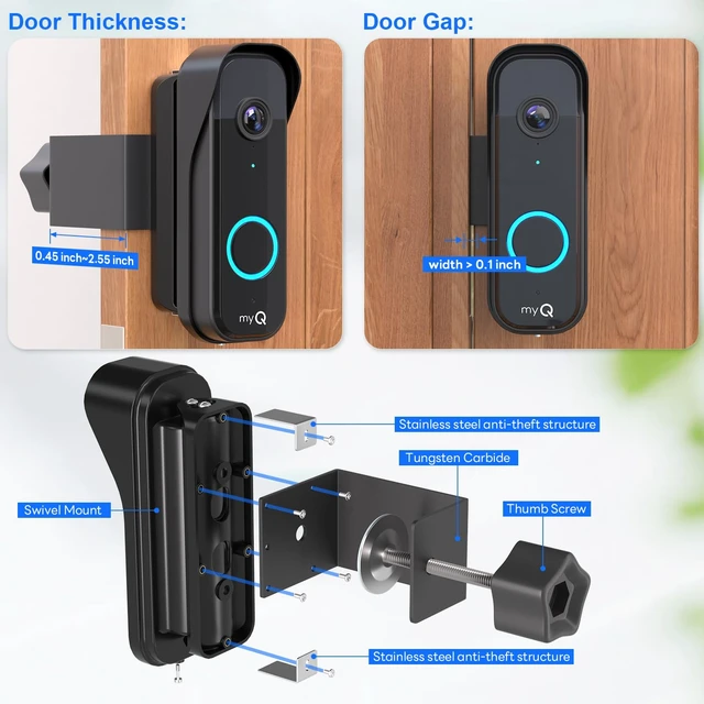 Alt view image 6 of 7 - Anti-Theft Doorbell Mount for myQ Camera, Adjustable Left/Right Viewing Angle(40 to 140), Anti-Blocks Motion Sensor Mounting Bracket, Compatible with Homes, Apartments, Dorms-Black