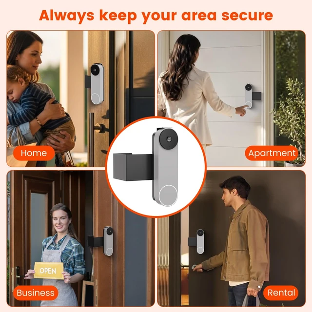 Alt view image 7 of 7 - Anti-Theft Doorbell Mount Compatible with Google Nest Doorbell (Battery) | No-Drill Video Doorbell Camera Mount for Apartments & Rentals, Secure Mounting Bracket Case with No Block Motion Sensor