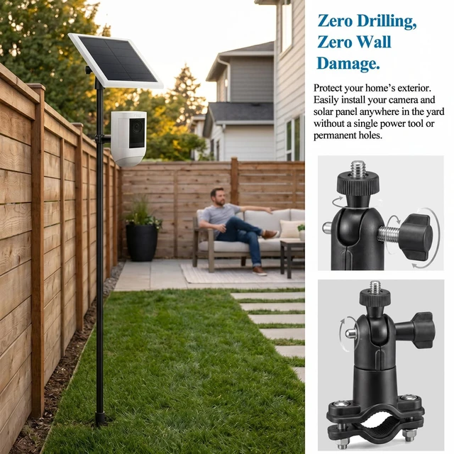 Alt view image 2 of 7 - 47" Yard Ground Stake Mount for Ring Camera and Solar Panel | Includes custom Ring & Blink adapters! Universal 1/4" mount fits Arlo & Eufy for a fast, no-drill yard setup