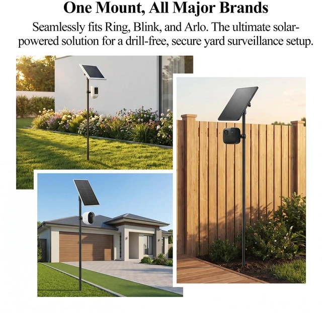 Alt view image 5 of 7 - 47" Yard Ground Stake Mount for Ring Camera and Solar Panel | Includes custom Ring & Blink adapters! Universal 1/4" mount fits Arlo & Eufy for a fast, no-drill yard setup