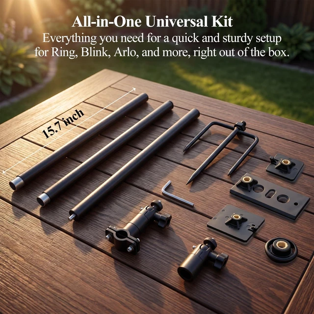 Alt view image 7 of 7 - 47" Yard Ground Stake Mount for Ring Camera and Solar Panel | Includes custom Ring & Blink adapters! Universal 1/4" mount fits Arlo & Eufy for a fast, no-drill yard setup