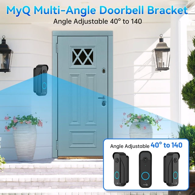 Alt view image 2 of 7 - Doorbell Mount for myQ Video Doorbell Camera, Adjustable Left/Right Viewing Angle(40 to 140), Weatherproof Mounting Bracket, Anti-Blocks Motion Sensor, Compatible with Homes, Apartments, Dorms-Black