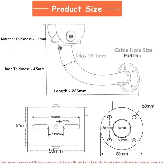 Alt view image 4 of 7 - CTXSumTec J-Shaped Aluminum Wall Mount with Cable Management Hole & L-Shaped Adapter - Duckbill Design (180° Tilt/360° Swivel) for CCTV Dome/IP Cameras, Space-Saving Indoor/Outdoor Use