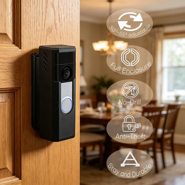 Alt view image 3 of 6 - Encased Adjustable Angle Mount for Ring Battery 2K/2K Plus/4K Pro 2026 MDL | 30° - 55° Ring Rotatable Cradle, No-Drill Adhesive & Screw-in secure 2 in 1 Doorbell Holder with Security Screws
