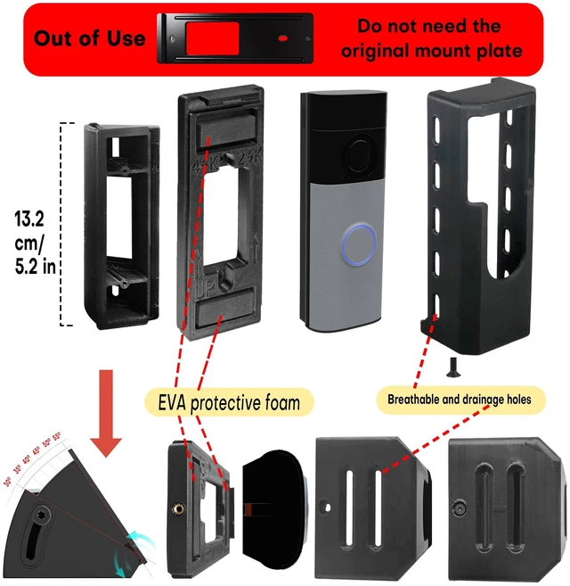 Alt view image 6 of 6 - Encased Adjustable Angle Mount for Ring Battery 2K/2K Plus/4K Pro 2026 MDL | 30° - 55° Ring Rotatable Cradle, No-Drill Adhesive & Screw-in secure 2 in 1 Doorbell Holder with Security Screws