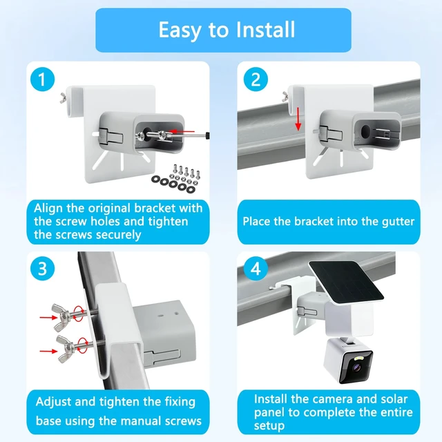 Alt view image 7 of 7 - 2 Pack Gutter Mount Bracket Compatible with WYZE Solar Cam Pan | No-Drill Installation, Rustproof Metal Security Camera Holder, Weatherproof Outdoor Bracket, Easy to Install, White