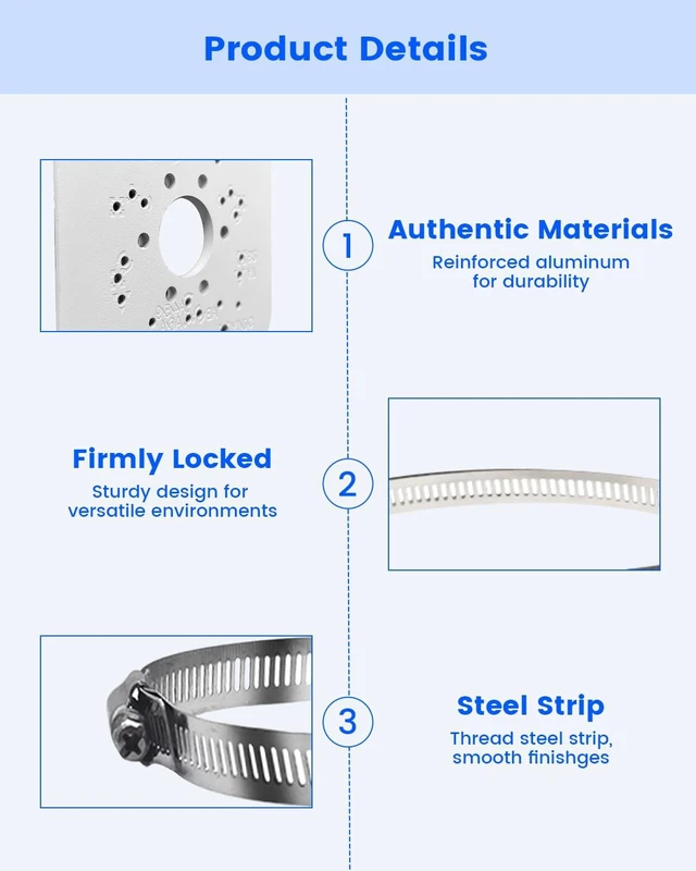 Alt view image 3 of 7 - Universal Aluminum Security Camera Vertical Pole Mount Bracket with 4 Loops | Adjustable Clamp, Heavy Duty Metal, Multi Clamp Loops, Wide Compatibility, Anti Rust Coating, Easy Installation