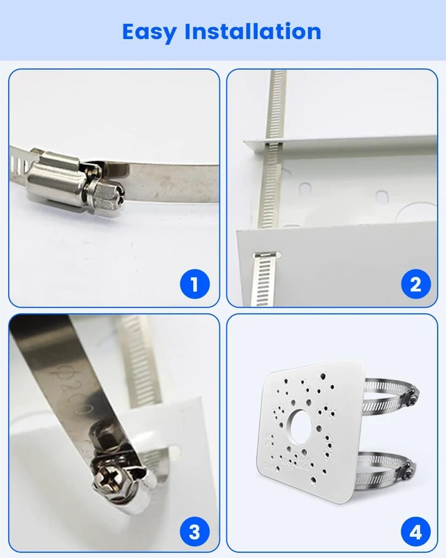 Alt view image 2 of 7 - Universal Aluminum Security Camera Vertical Pole Mount Bracket with 4 Loops | Adjustable Clamp, Heavy Duty Metal, Multi Clamp Loops, Wide Compatibility, Anti Rust Coating, Easy Installation