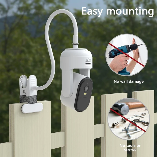 Alt view image 4 of 7 - OkeMeeo No-Drill Mount for Arlo Essential Pan Tilt Security Camera, Heavy Duty Gooseneck Clip Mount (15.7 Inch)