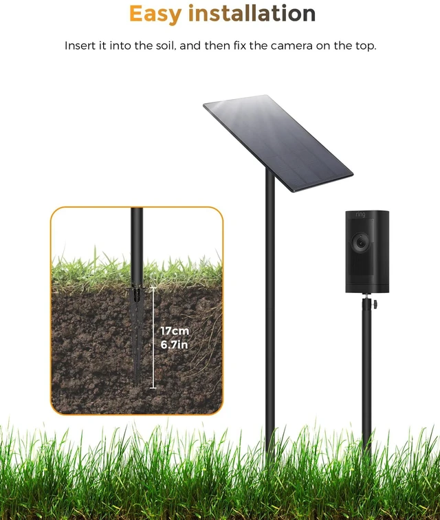 Alt view image 6 of 7 - Outdoor Security Camera Ground Stake Mount, Black | 1/4"-20 camera mount, adjustable 9-21 in metal stake, compatible with selected Ring, Blink, Arlo and Wyze cameras and more
